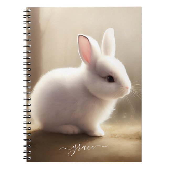 Cute watercolor baby bunny Notebook With Name (Front)