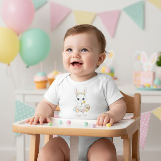 Cute Watercolor Baby Bunny & Pastel Easter Egg  Bodysuit