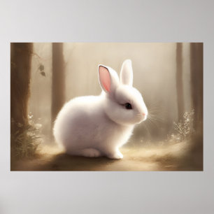 Cute watercolor baby bunny poster