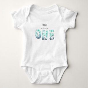 Cute Watercolor Baby Dinosaur 1st Birthday Bodysuit