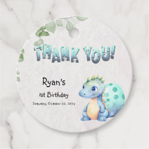 Cute Watercolor Baby Dinosaur 1st Birthday Favour Tags