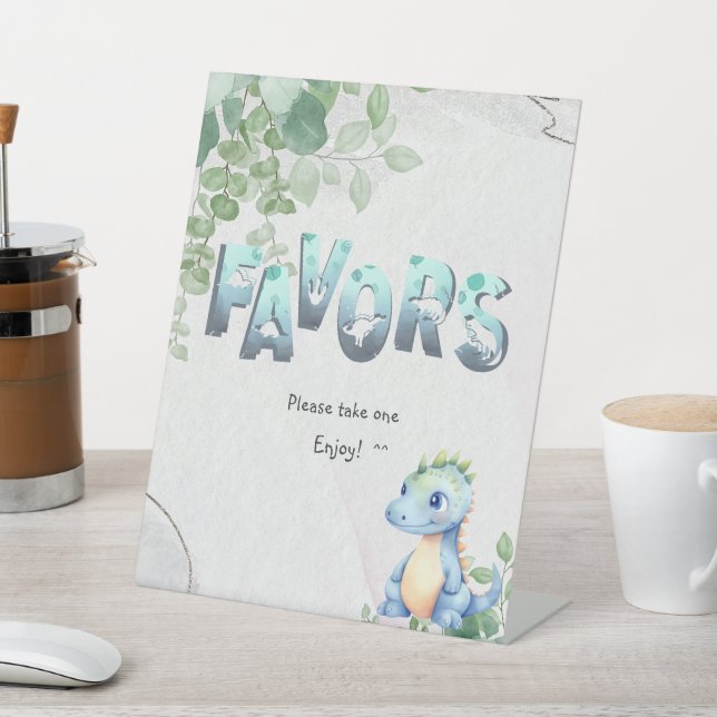 Cute Watercolor Baby Dinosaur 1st Birthday Favours Pedestal Sign (In SItu)