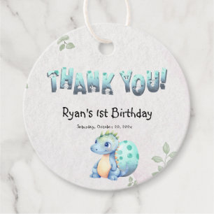 Cute Watercolor Baby Dinosaur 1st Birthday Round Favour Tags