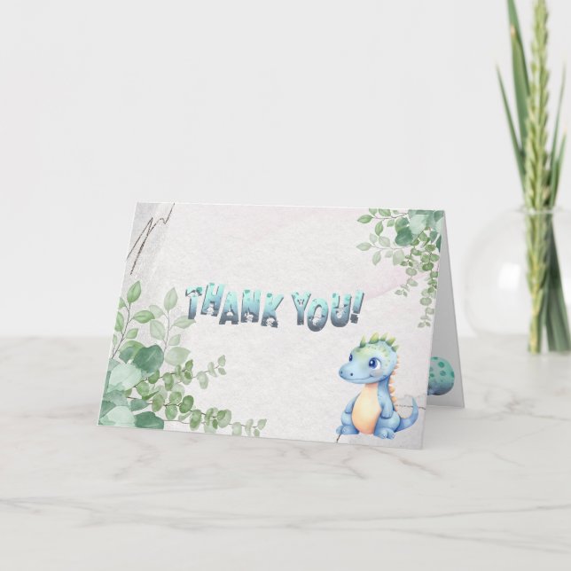 Cute Watercolor Baby Dinosaur 1st Birthday Thank You Card (Front)