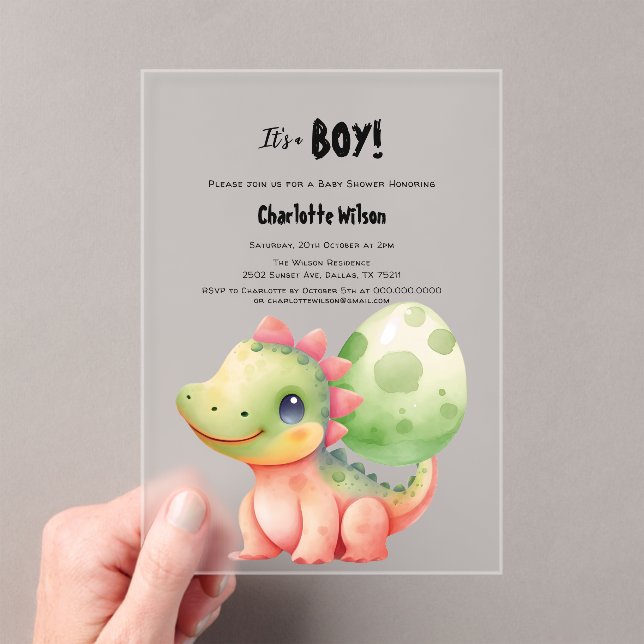 Cute Watercolor Baby Dinosaur Baby Shower Acrylic Invitations (Insitu (Handheld))