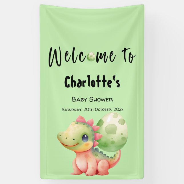 Cute Watercolor Baby Dinosaur Baby Shower Banner (Vertical)