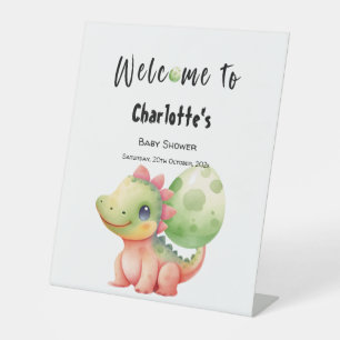 Cute Watercolor Baby Dinosaur Baby Shower Welcome Pedestal Sign