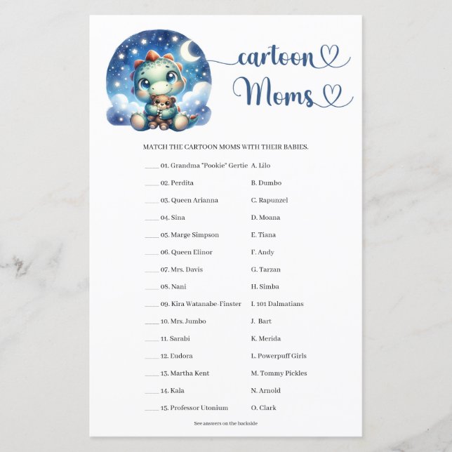 Cute Watercolor baby dinosaur Cartoon Moms game (Front)