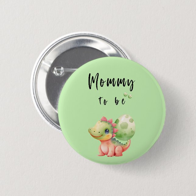 Cute Watercolor Baby Dinosaur Mummy-to-be Button (Front & Back)