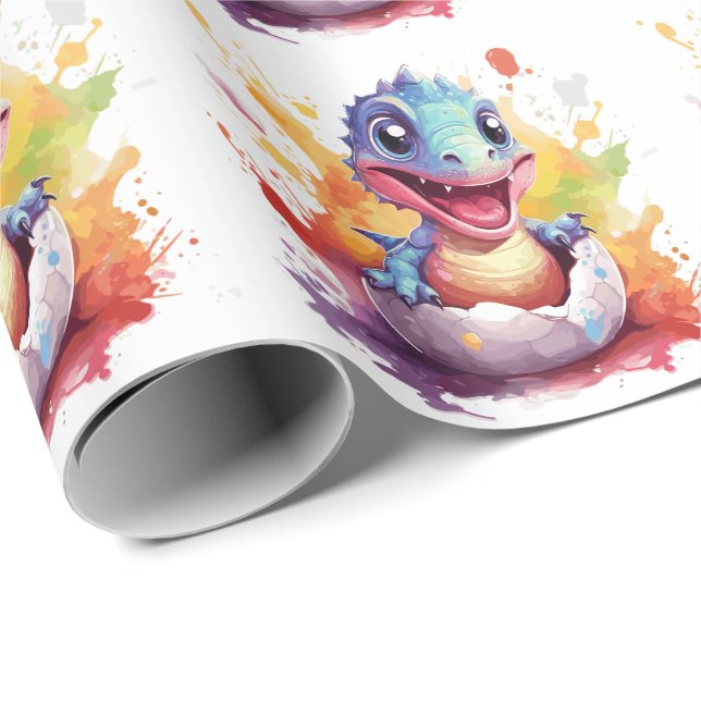 Cute Watercolor Baby Dinosaur  Wrapping Paper (Roll Corner)