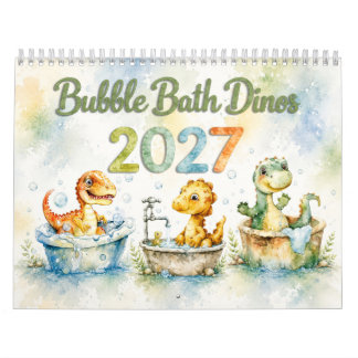 Cute Watercolor Baby Dinosaurs 2027 Wall Calendar