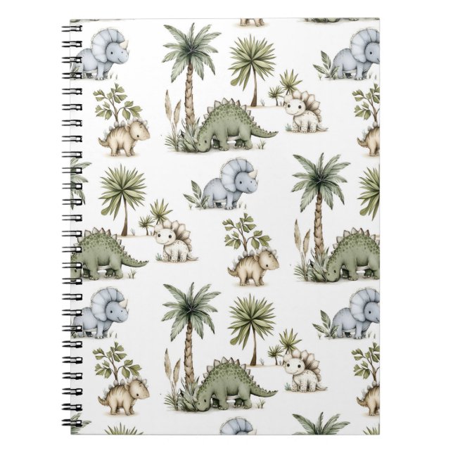 Cute Watercolor Baby Dinosaurs Notebook (Front)