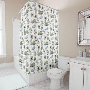 Cute Watercolor Baby Dinosaurs Shower Curtain