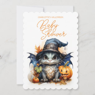 Cute Watercolor Baby Dragon Halloween Baby Shower Invitation