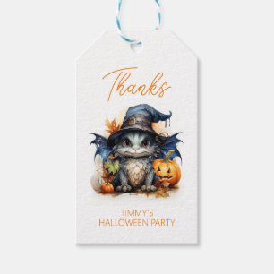 Cute Watercolor Baby Dragon Halloween Party Favour Gift Tags