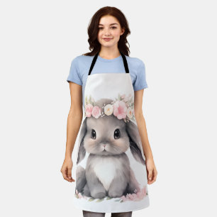Cute Watercolor Baby Easter Bunny Graphic Girls Apron