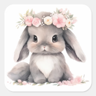 Cute Watercolor Baby Easter Bunny Graphic Girls Square Sticker