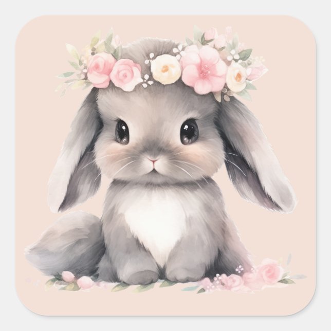 Cute Watercolor Baby Easter Bunny Graphic Girls  Square Sticker (Front)