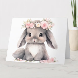 Cute Watercolor Baby Easter Bunny Graphic Girls Thank You Card