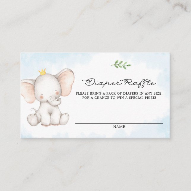 Cute Watercolor Baby Elephant Blue Diaper Raffle Enclosure Card (Front)