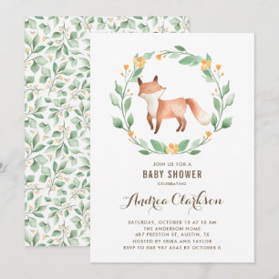 Cute Watercolor Baby Fox Woodland Baby Shower Invitation
