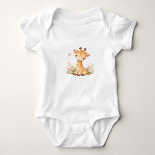 Cute Watercolor Baby Giraffe Floral Personalised B Bodysuit