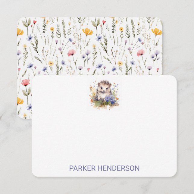 Cute Watercolor Baby Hedgehog  Thank You Card (Front/Back)