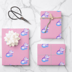 Cute Watercolor Baby Hippo Wrapping Paper Sheet