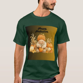Cute Watercolor Baby in Pumpkin Beanie - Happy Hal T-Shirt