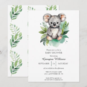 Cute Watercolor Baby Koala Baby Shower  Invitation