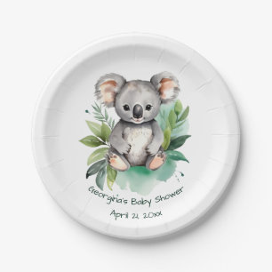 Cute Watercolor Baby Koala Baby Shower Paper Plate