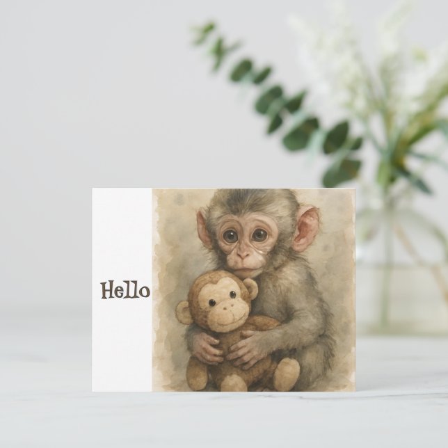 Cute Watercolor Baby Monkey Greeting Card (Standing Front)