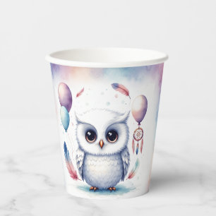 Cute Watercolor Baby Owl Balloons Birthday  Paper Cups