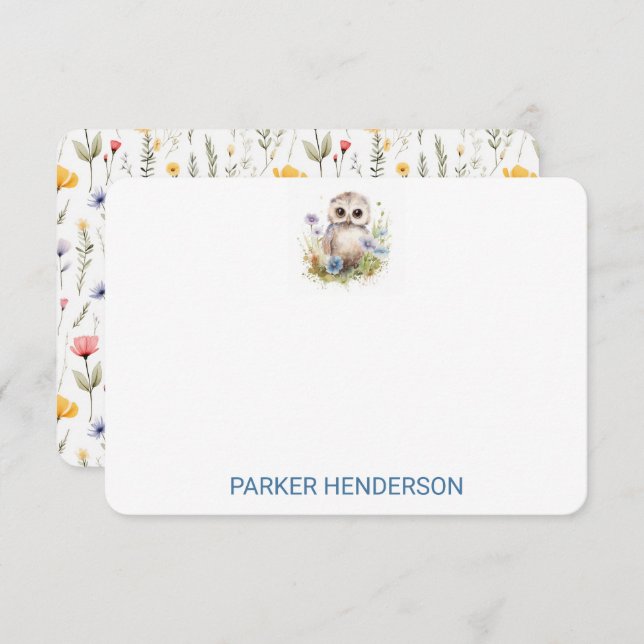 Cute Watercolor Baby Owl Kids Stationery Thank You Card (Front/Back)