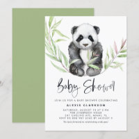 Cute Watercolor Baby Panda Greenery Baby Shower