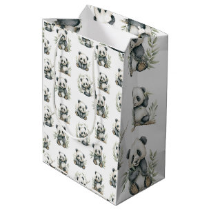 Cute Watercolor Baby Pandas Eating Bamboo Medium Gift Bag