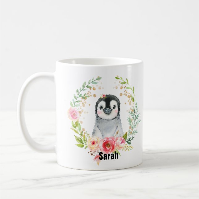 Cute Watercolor Baby Penguin Coffee Mug (Left)