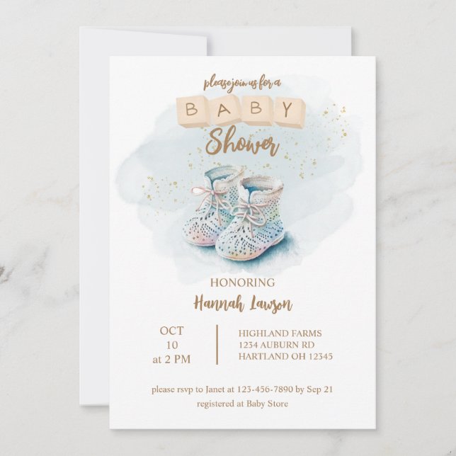 Cute Watercolor Baby Shoe Baby Shower Invitation (Front)