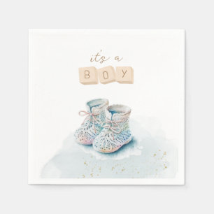 Cute Watercolor Baby Shoe Boy Gender Reveal Napkin