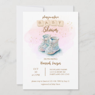 Cute Watercolor Baby Shoe Girl Baby Shower Invitation