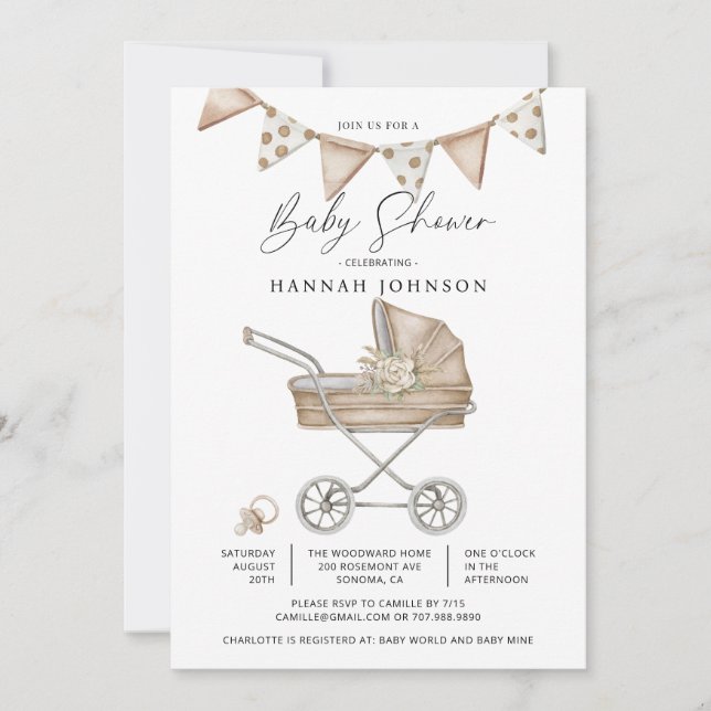 Cute Watercolor Baby Shower Gender Neutral Invitation (Front)