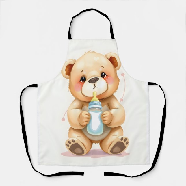 Cute Watercolor Baby Teddy Bear Illustration  Apron (Front)