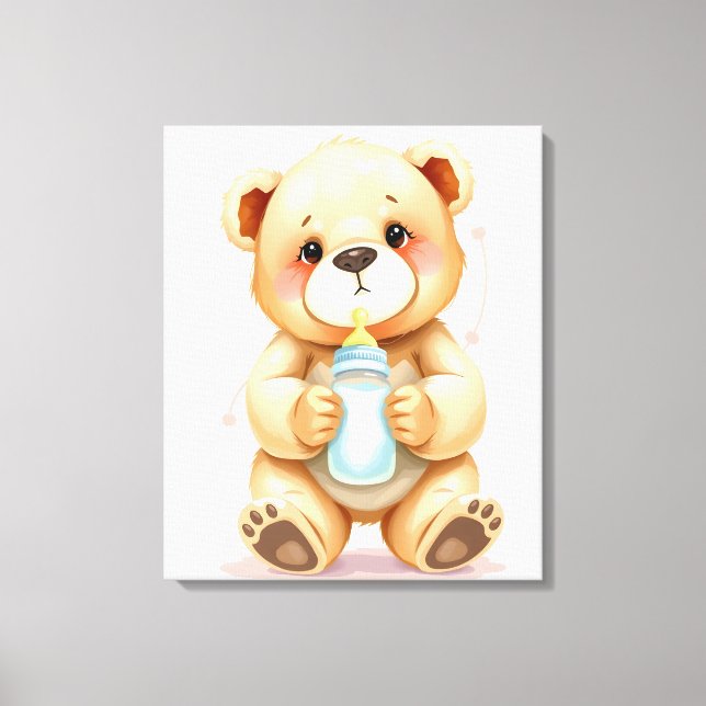 Cute Watercolor Baby Teddy Bear Illustration  Canvas Print (Front)