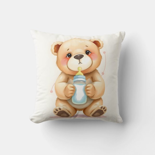 Cute Watercolor Baby Teddy Bear Illustration  Cushion (Front)