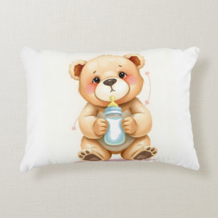 Cute Watercolor Baby Teddy Bear Illustration Decorative Cushion