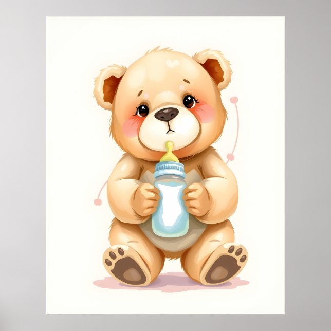 Cute Watercolor Baby Teddy Bear Illustration  Poster (Front)