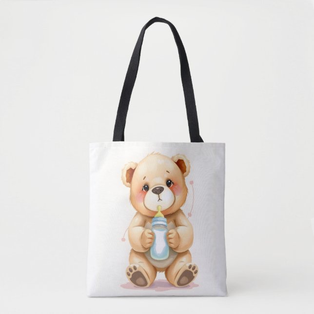 Cute Watercolor Baby Teddy Bear Illustration  Tote Bag (Front)