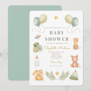 Cute Watercolor Baby Toys Baby Shower Invitation