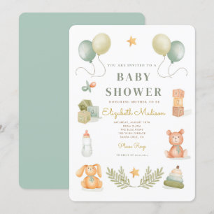 Cute Watercolor Baby Toys Baby Shower Invitation