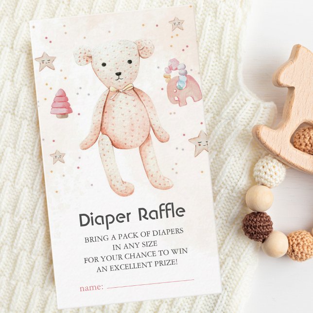 Cute Watercolor Baby Toys Teddy Bear Diaper Raffle Enclosure Card (Creator Uploaded)